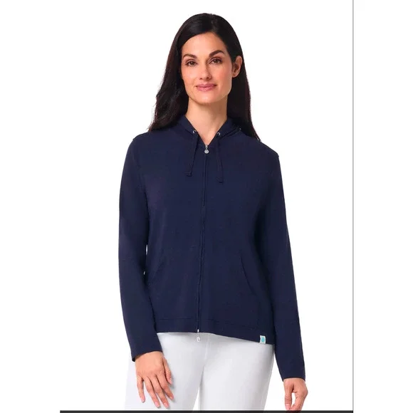 Coolibar Casual Zip Up Sun Protection Lightweight Hoodie Navy - Picture 7 of 7